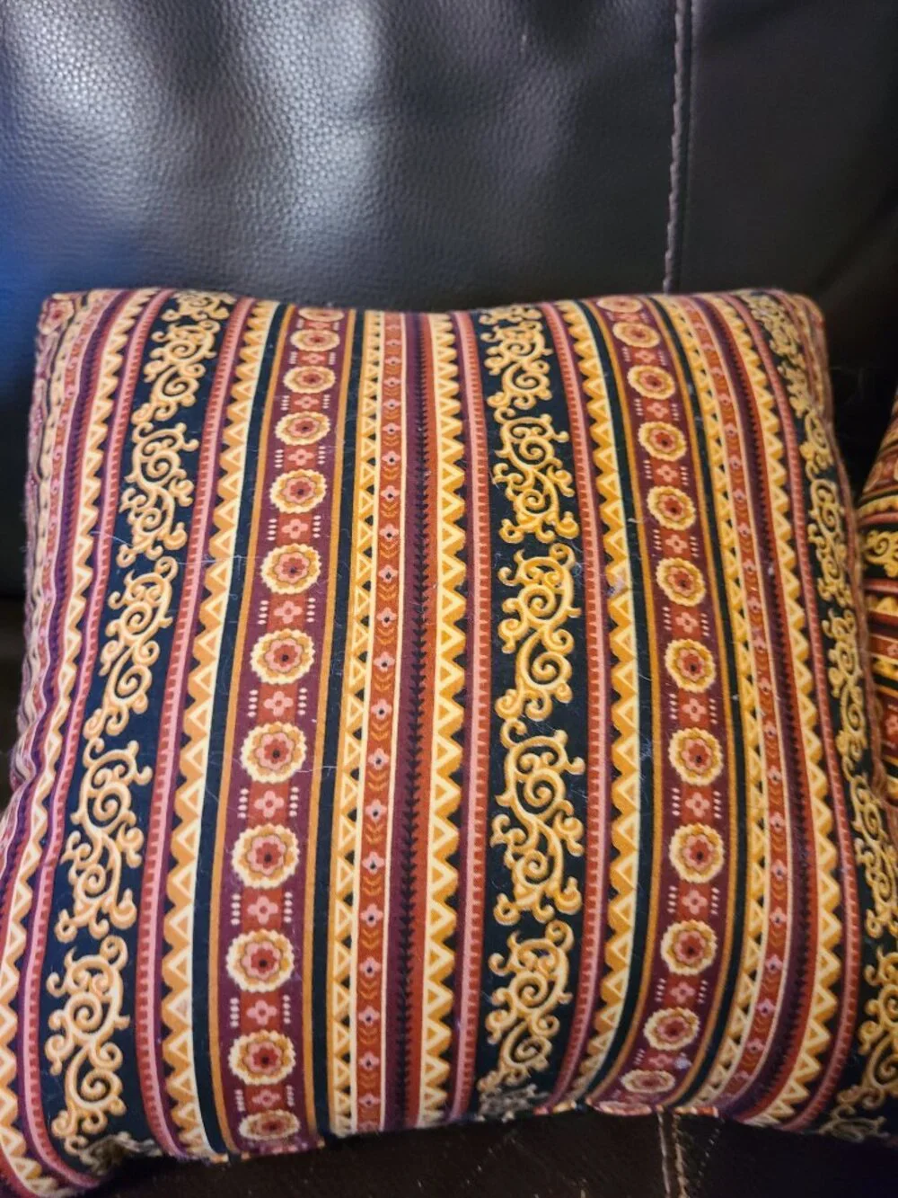2 VTG Paisley Fan Throw Pillows Quilted Fabric Browns Red Beige Gold 14